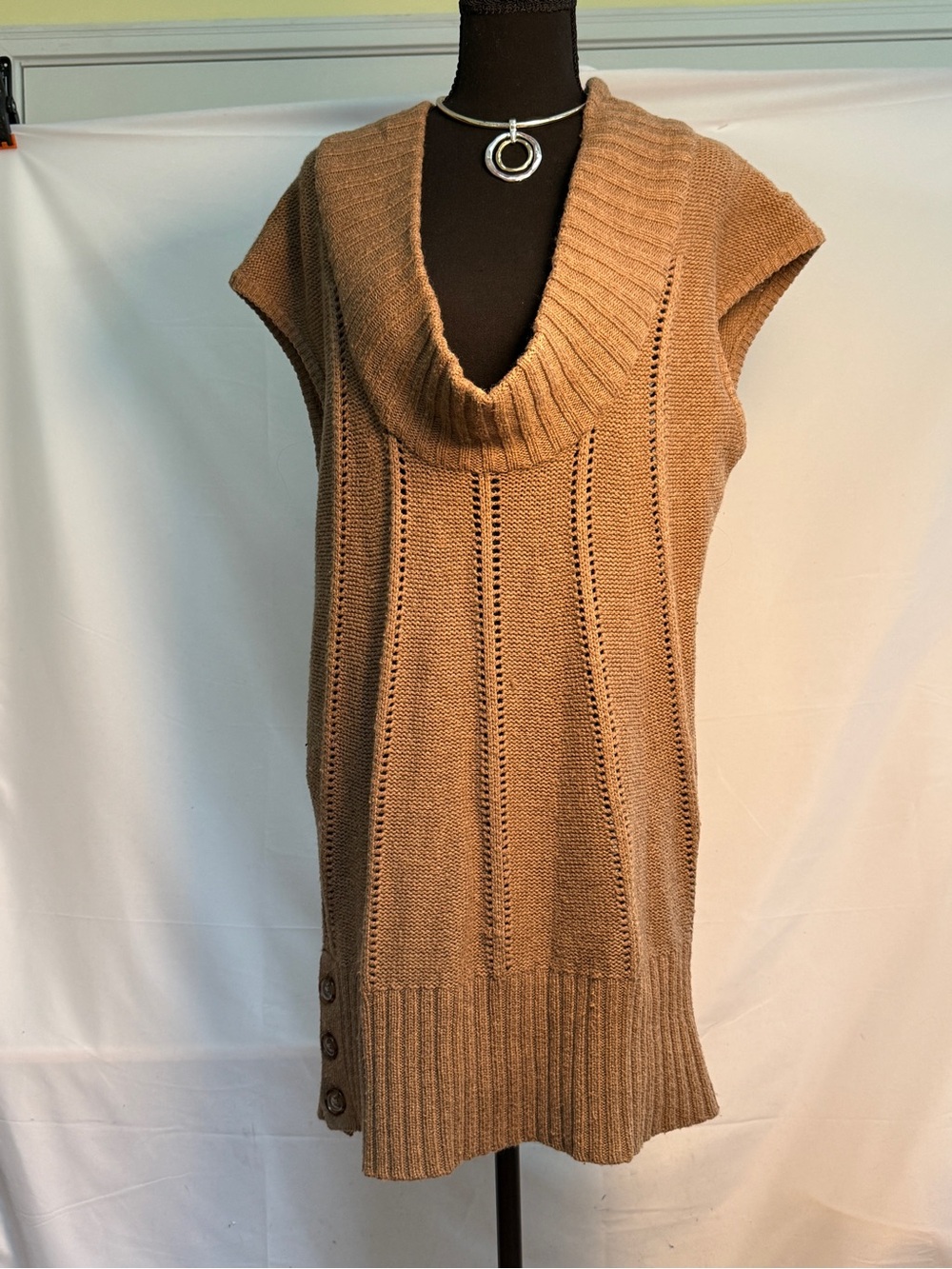 BCBGMaxAzria Camel Sleeveless Cowl Neck Knit Tunic